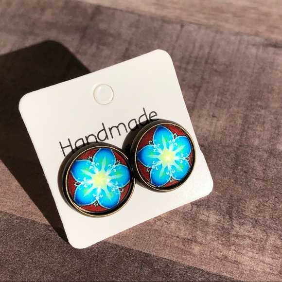 Picking Peonies Blue Stud Earrings! - Picture 5 of 7